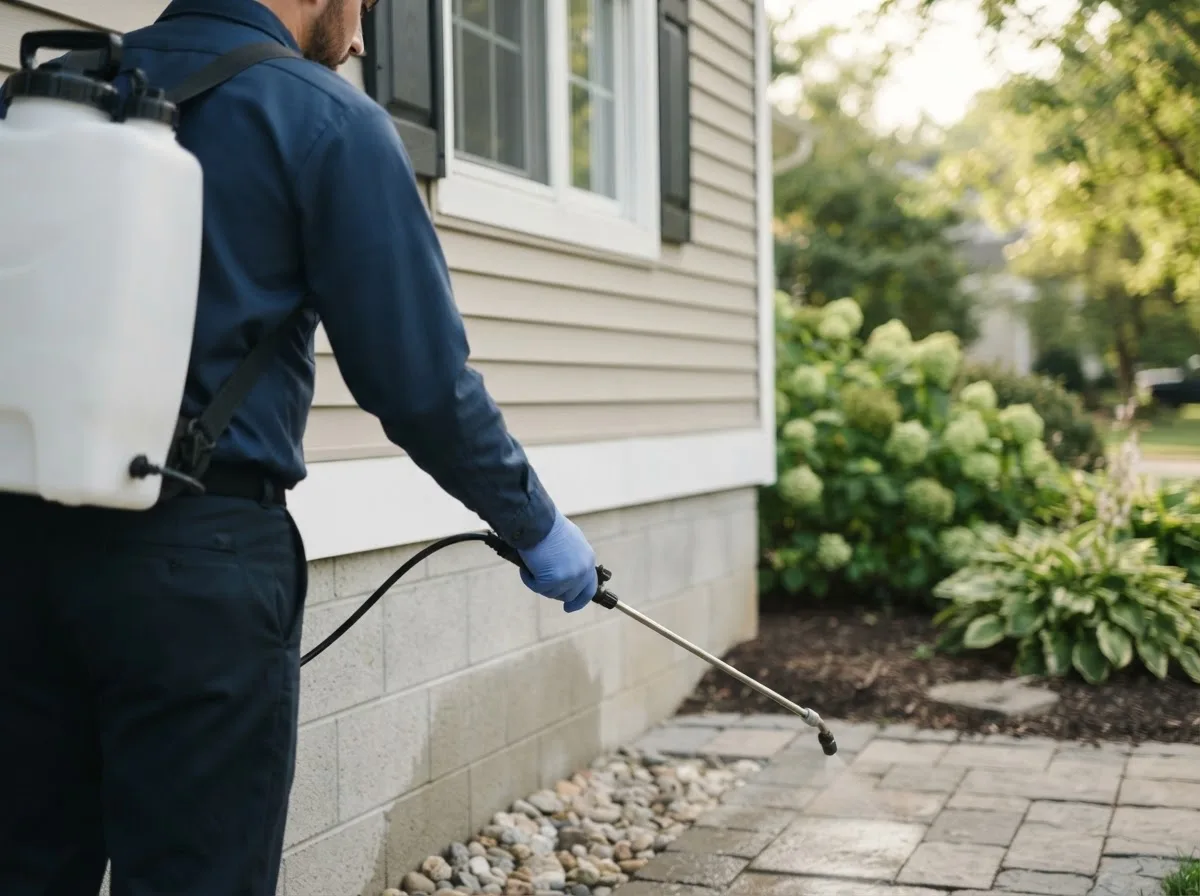 Pest control technician inspecting a home in Crane, MO